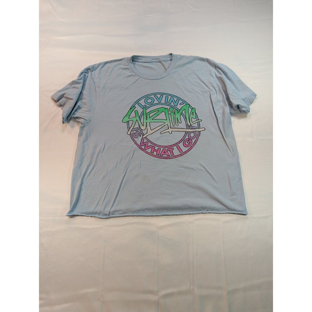 Sublime Band Tee Large/X-Large Blue 100% Cotton Cut Off Cropped Unisex Vintage